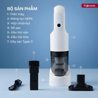 Máy hút bụi cầm tay không dây FujiHome VC01 - HEPA, dùng cho văn phòng, ô tô, BH 12 tháng - Giá chỉ 515.000₫ 2