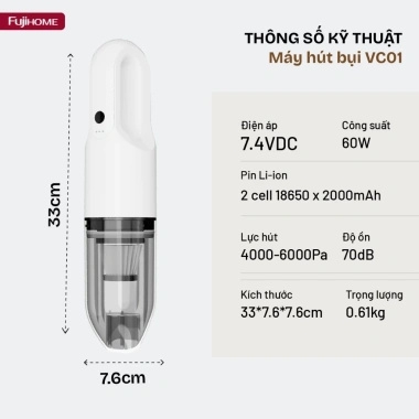 Máy hút bụi cầm tay không dây FujiHome VC01 - HEPA, dùng cho văn phòng, ô tô, BH 12 tháng - Giá chỉ 515.000₫ 9