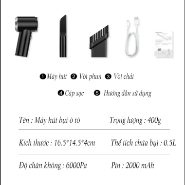 Máy hút bụi cầm tay mini 2 pin - Nhẹ, hút bụi xe và khe cửa, 75.000 VND
