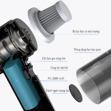 Máy hút bụi cầm tay mini 2 pin - Nhẹ, hút bụi xe và khe cửa, 75.000 VND