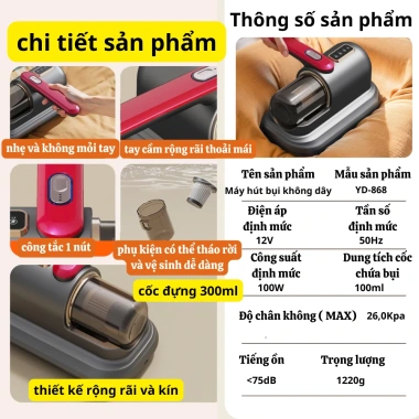 Máy hút bụi cầm tay mini không dây 2.024 - Lực hút 10.000PA, công suất cao, đa năng cho giường, sofa, quần áo - 699.000₫