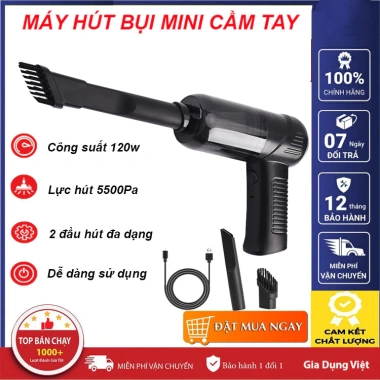 Máy hút bụi cầm tay mini không dây 5.500Pa 120W cho giường và ô tô, giá chỉ 102.000đ