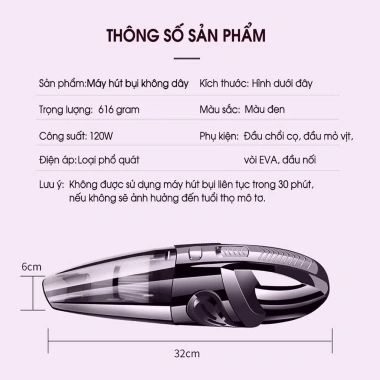 Máy hút bụi cầm tay mini không dây, công suất lớn, lực hút mạnh, pin sạc đa đầu - Giá 450.000₫
