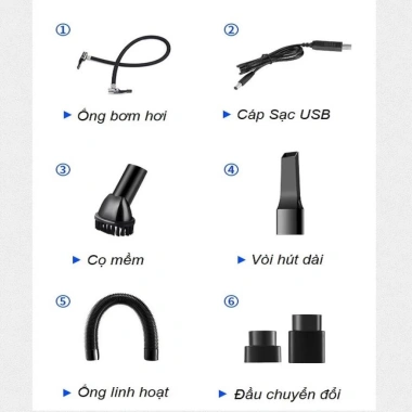 Máy Hút Bụi Đa Năng 4 trong 1 120W - Hút 10.000PA, Bơm & Đo Áp Lốp, Đèn Pin Sáng, Giá 380k 9 Máy Hút Bụi Đa Năng 4 trong 1 120W - Hút 10.000PA, Bơm & Đo Áp Lốp, Đèn Pin Sáng, Giá 380k 9