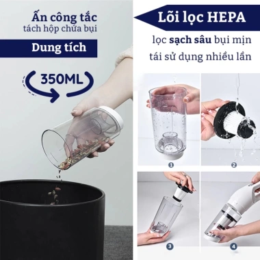 Máy hút bụi không dây cầm tay mini đa năng, thiết kế nhỏ gọn, 2 lõi lọc - Chỉ 349.000₫ 7 Máy hút bụi không dây cầm tay mini đa năng, thiết kế nhỏ gọn, 2 lõi lọc - Chỉ 349.000₫ 7