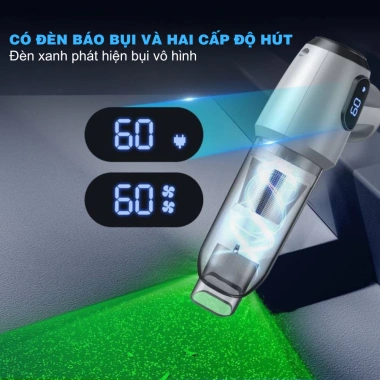 Máy hút bụi mini 2in1 thổi & hút 12.000Pa, đèn xanh báo bụi, gọn nhẹ, pin sạc 6