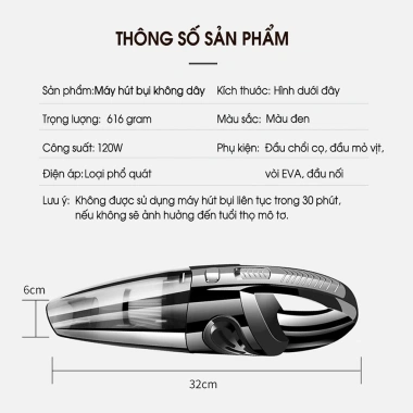 Máy Hút Bụi Mini Cầm Tay Không Dây - Công Suất Lớn, Hút Bụi Ô tô và Giường Nệm, Giá 309.000₫ 2