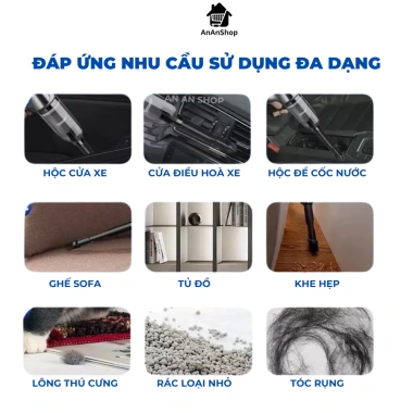 Máy hút bụi mini cầm tay không dây Nhật Bản 6 đầu hút thổi đa năng, sạch ô tô, sofa, thảm - 156.800₫