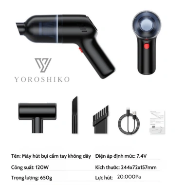 Máy hút bụi mini cầm tay Yoroshiko, lực hút 20.000 Pa, công suất 120W, dùng cho giường nệm ô tô, bảo hành 12 tháng 8