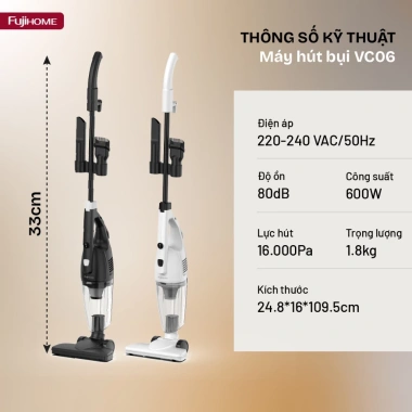 Máy Hút Bụi Mini FujiHome VC06 16.000Pa – Dây 5m, Siêu Nhẹ, Giá Ưu Đãi 580k