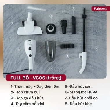 Máy Hút Bụi Mini FujiHome VC06 16.000Pa – Dây 5m, Siêu Nhẹ, Giá Ưu Đãi 580k