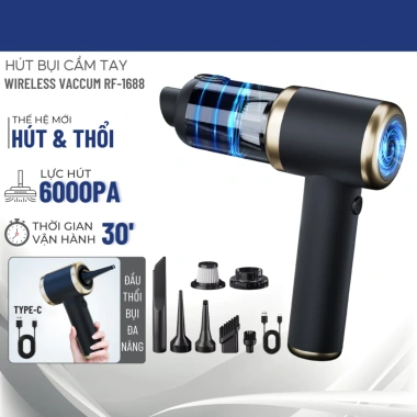 Máy hút bụi mini không dây, hút & thổi, lực 8.000Pa, tiện dụng xe hơi - 222.500₫