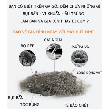Máy Hút Bụi Mini UV Diệt Khuẩn Cầm Tay MKS055 – Làm sạch chăn ga nệm, lông tóc nhanh 5 Máy Hút Bụi Mini UV Diệt Khuẩn Cầm Tay MKS055 – Làm sạch chăn ga nệm, lông tóc nhanh 5