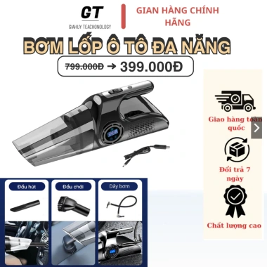 Máy Hút Bụi Ô Tô 4 Trong 1 - Bơm Lốp, Đo Áp Suất, Đèn Pin, Giá 435k Ưu Đãi