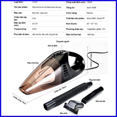 Máy hút bụi ô tô cầm tay công suất lớn, hút mạnh, bảo hành 24 tháng - 225.000₫