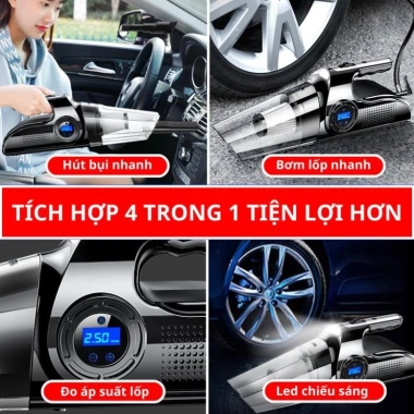 Máy hút bụi ô tô đa năng 4 trong 1 cao cấp: hút bụi, bơm lốp, đo áp suất, đèn pin 12-24V 7 Máy hút bụi ô tô đa năng 4 trong 1 cao cấp: hút bụi, bơm lốp, đo áp suất, đèn pin 12-24V 7