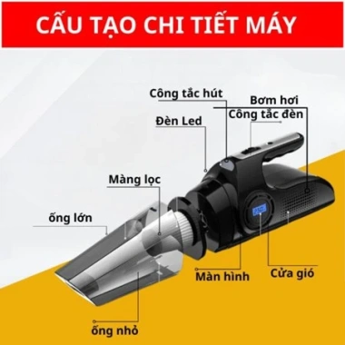 Máy hút bụi ô tô đa năng 4 trong 1 cao cấp: hút bụi, bơm lốp, đo áp suất, đèn pin 12-24V 8 Máy hút bụi ô tô đa năng 4 trong 1 cao cấp: hút bụi, bơm lốp, đo áp suất, đèn pin 12-24V 8