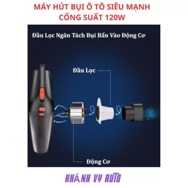 Máy hút bụi ô tô không dây 12V 120W mini, cầm tay, tặng 5 đầu cắm - Giá 220.000đ 4