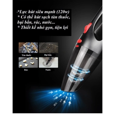 Máy hút bụi ô tô mini cầm tay 120W, tặng 5 phụ kiện, bảo hành 1 đổi 1, 189.000đ