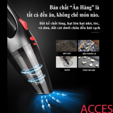 Máy hút bụi ô tô mini cầm tay pin sạc không dây, dây, tặng 5 phụ kiện, 1 đổi 1, 250k