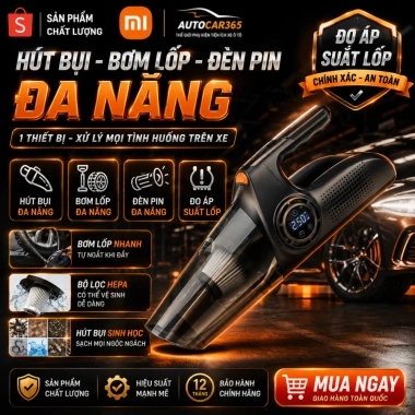 Máy Hút Bụi Ô Tô Xiaomi 5in1 DC12V - Hút Bụi Cầm Tay, Bơm Lốp, Đo Áp Suất, Đèn Pin, Bảo Hành 12 Tháng