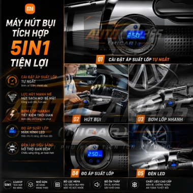 Máy Hút Bụi Ô Tô Xiaomi 5in1 DC12V - Hút Bụi Cầm Tay, Bơm Lốp, Đo Áp Suất, Đèn Pin, Bảo Hành 12 Tháng 6 Máy Hút Bụi Ô Tô Xiaomi 5in1 DC12V - Hút Bụi Cầm Tay, Bơm Lốp, Đo Áp Suất, Đèn Pin, Bảo Hành 12 Tháng 6
