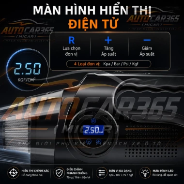 Máy Hút Bụi Ô Tô Xiaomi 5in1 DC12V - Hút Bụi Cầm Tay, Bơm Lốp, Đo Áp Suất, Đèn Pin, Bảo Hành 12 Tháng