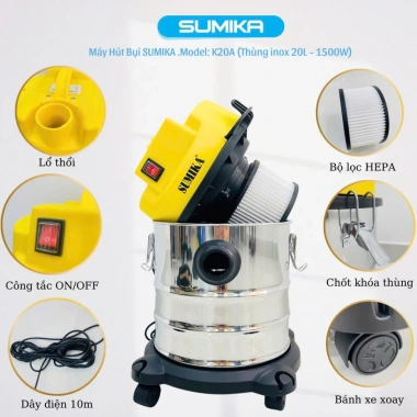 Máy hút bụi SUMIKA K20A 1.500W motor lõi đồng lọc HEPA thổi bụi giá 1.736.000 VND 4