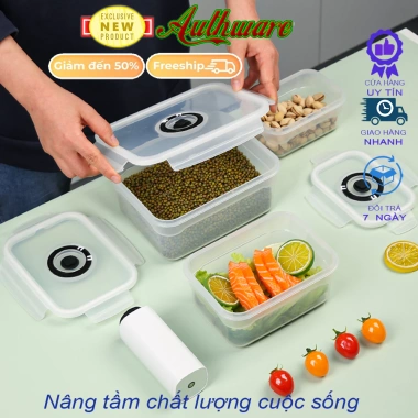 Máy hút chân không + Hộp nhựa bảo quản thực phẩm, không ghi ngày, còn 80.000đ