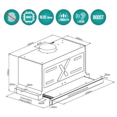 Máy hút mùi âm tủ GrandX GX H70F75B/H70F75SB – Công suất mạnh, êm ái