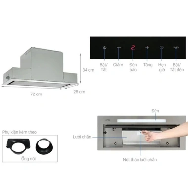 Máy hút mùi âm tủ Hafele HH-BI72A – Công suất mạnh, cảm ứng, thiết kế áp tường