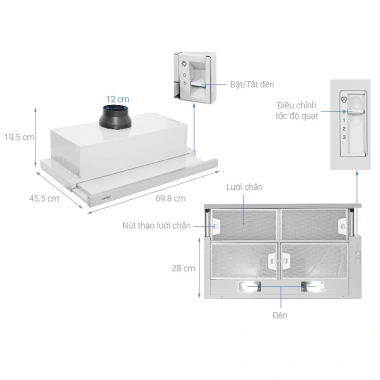 Máy hút mùi âm tủ Hafele HH-S70A 533.89.031 công suất mạnh, giảm 22% chỉ 5.08 triệu