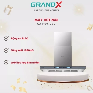 Máy hút mùi áp tường GrandX GX H90T78G Công suất mạnh, khử mùi hiệu quả, giá 6.09 triệu