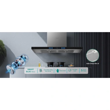 Máy hút mùi áp tường GrandX GX H90T78G Công suất mạnh, khử mùi hiệu quả, giá 6.09 triệu