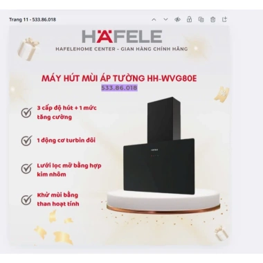 Máy hút mùi áp tường HH-WVG80E Hafele 533.86.018: công suất mạnh, thiết kế hiện đại, giảm 18%
