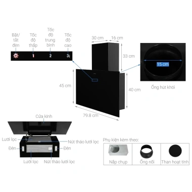 Máy hút mùi áp tường HH-WVG80E Hafele 533.86.018: công suất mạnh, thiết kế hiện đại, giảm 18%