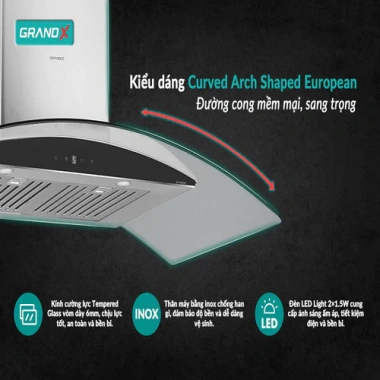 Máy hút mùi GRANDX GX H70C55 - Thiết kế sang trọng, ít ồn, giảm giá 16% chỉ 3.072.900₫ 6