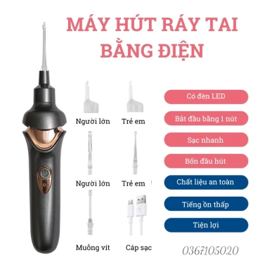 Máy hút ráy tai Ear Scoop đèn LED, đầu silicone mềm mại, an toàn cho bé - 260.000₫