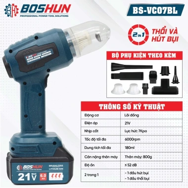 Máy hút thổi bụi pin mini BOSHUN BS-VC07L 7kPa - Vừa thổi vừa hút, 3 lõi lọc, giảm giá 28.5tr 4
