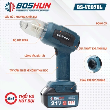 Máy hút thổi bụi pin mini BOSHUN BS-VC07L 7kPa - Vừa thổi vừa hút, 3 lõi lọc, giảm giá 28.5tr 5