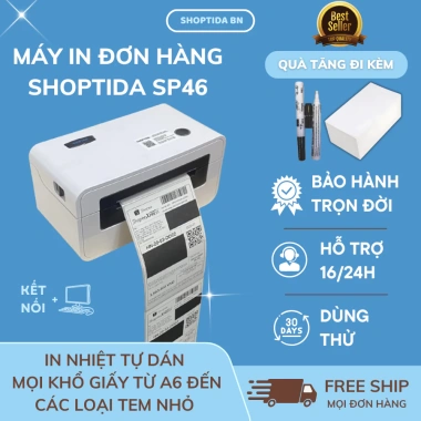 Máy in đơn hàng Shoptida SP46 - In phiếu, minicode, bảo hành 12 tháng, chỉ 1,377,000₫