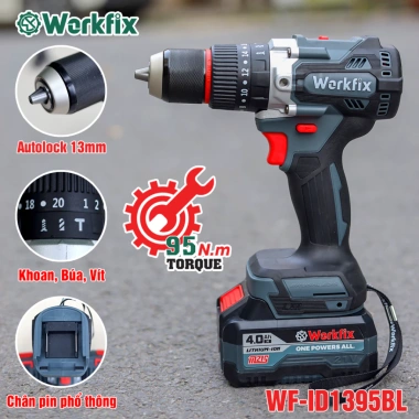 Máy Khoan 3 Chức Năng WORKFIX WF-ID1.395BL Lực Siết 95Nm Đầu 13mm Autolock Chân Pin Phổ Thông 774.000đ 5