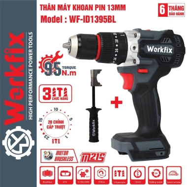 Máy Khoan 3 Chức Năng WORKFIX WF-ID1.395BL Lực Siết 95Nm Đầu 13mm Autolock Chân Pin Phổ Thông 774.000đ 7