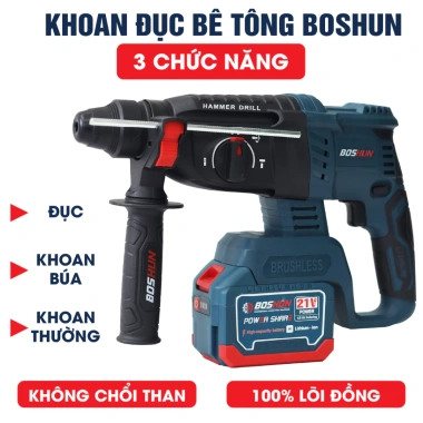 Máy Khoan Bê Tông Pin 3 Chức Năng BOSHUN BS-R2.803H - Chân Pin Phổ Thông, Bảo Hành Chính Hãng, Giá Ưu Đãi 799.000₫ 2