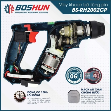 Máy khoan bê tông pin compact BOSHUN BS-RH2.002CP 3 tốc độ, lực búa 1,7J - Nhỏ gọn, không chổi than, giá ưu đãi 839.000₫ 4