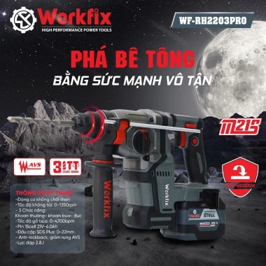 Máy khoan bê tông WORKFIX WF‑RH2.203PRO – Chống rung, chống lật, anti‑kickback