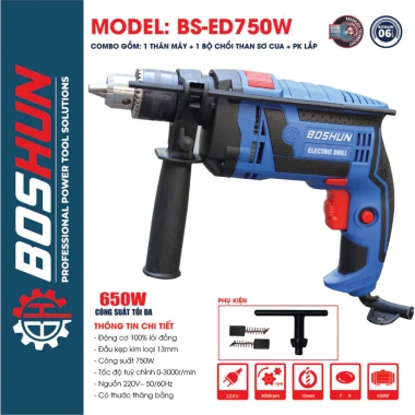 Máy khoan điện BOSHUN BS-ED750W 750W đầu kẹp 13mm búa khoan tường siêu mạnh giá 498.000 VND 2
