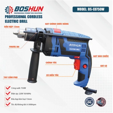 Máy khoan điện BOSHUN BS-ED750W 750W đầu kẹp 13mm búa khoan tường siêu mạnh giá 498.000 VND 3