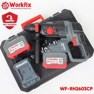 Máy khoan đục bê tông pin 3 chức năng WORKFIX WF‑RH2.603CP – Lực đập 2.9J, Anti‑Kickback, Chân M21, Giá 1,079,000₫ 7
