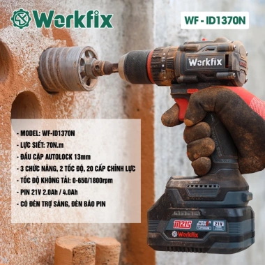 Máy khoan không dây WORKFIX WF-ID1.370BL, lực siết 70N.m, 3 chức năng, đầu 13mm autolock - 698.000đ 3